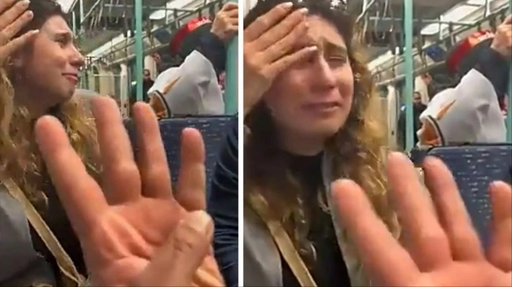 Genç kız, AK Parti bayrağı ile tramvaya binenleri görünce hüngür hüngür ağladı