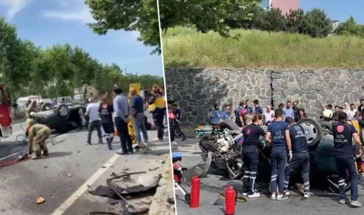 İstanbul'da feci kaza! Ağaca çarpan araç takla attı, 5 kişi yaralandı