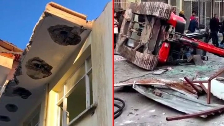 İzmir'de yürekleri ağza getiren olay! Yıkım yaptığı iş makinesiyle 3'üncü kattan düştü