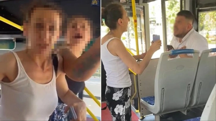 Pitbull ile belediye otobüsüne binmeye çalışan kadın olay çıkardı, şoförü tartakladı