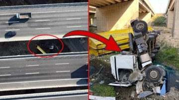 20 metrelik viyadükten düşen kamyonun şoförü sağ kurtuldu