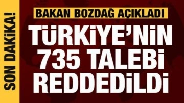 Bakan Bozdağ açıkladı: Türkiye'nin 735 talebi reddedildi