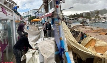 Bodrum'da fırtına etkili oldu: Bazı iş yerlerinin çatıları ve tenteleri uçtu