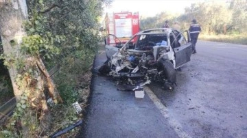 Bursa'da ağaca çarpıp alev alan otomobilin sürücüsü öldü!