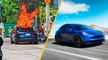 Bursa'da Tesla araçta yangın! Saniyeler içinde kül oldu