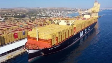 Dünyanın en büyük konteyner gemilerinden "MSC Türkiye" Tekirdağ'a geldi