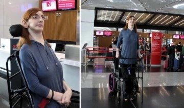 Dünyanın en uzun boylu kadını Rumeysa, ilk kez uçağa bindi: 'Sedye ile uçmak durumunda kaldım&#