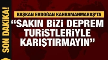 Erdoğan, Kahramanmaraş'ta konteyner kent ziyaretinde konuşuyor