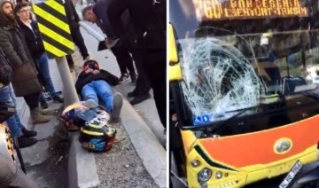 İstanbul'da faciadan dönüldü... İki katlı otobüs motosiklete çarptı: 2 yaralı