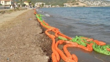 İzmir'de gemiden bırakılan atıklar sahile vurdu