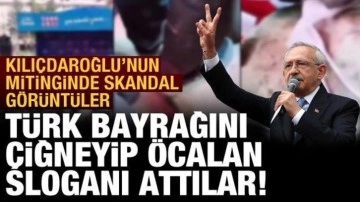 Kılıçdaroğlu konuşurken skandal görüntüler: Türk bayrağını çiğneyip Öcalan sloganı attılar