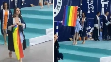 Kız öğrenci eteğine sakladığı LGBT bayrağını sahnede açtı! Üniversiteden açıklama geldi