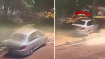 Komşusundan direksiyon dersi alan kadın sürücü ağaca çarptı! 4 kişinin yaralandığı kaza kamerada