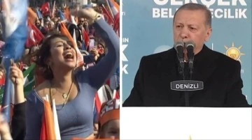 Mitinge damga vuran anlar! Genç kız, attığı sloganla Erdoğan'ın konuşmasını böldü