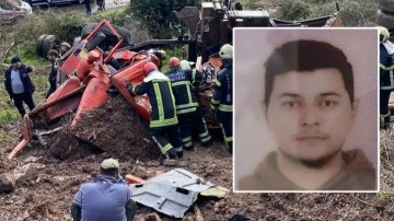 Uçuruma devrilen kamyonun sürücüsü öldü!