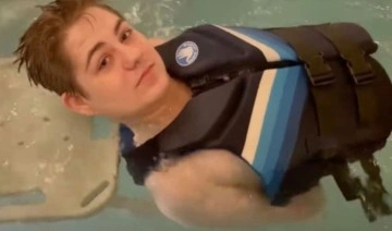 Vücudunun yarısını kaybeden adam, havuzda boğulma tehlikesi geçirirken görüntülendi